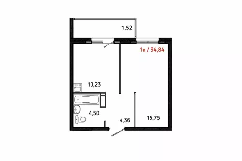 1 комн. - 34,84 м² 1п