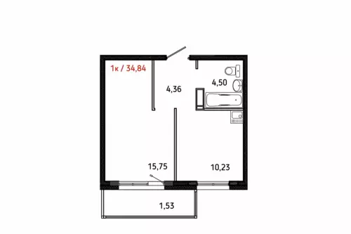 1 комн. - 34,84 м² 1п
