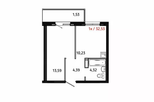 1 комн. - 32,53 м² 1п