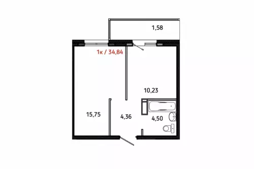 1 комн. - 34,84 м² 1п