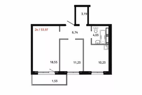 ЖК АРИНСКИЙ, Дом 3 корп. 1, кв. 107, 2-комнатная, 55.5 м²