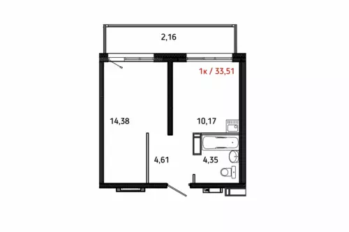 ЖК АРИНСКИЙ, Дом 3 корп. 1, кв. 166, 1-комнатная, 35.7 м²