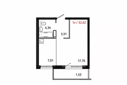ЖК АРИНСКИЙ, Дом 3 корп. 1, кв. 45, 1-комнатная, 34.2 м²