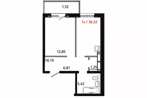 ЖК АРИНСКИЙ, Дом 3 корп. 1, кв. 119, 1-комнатная, 37.8 м²